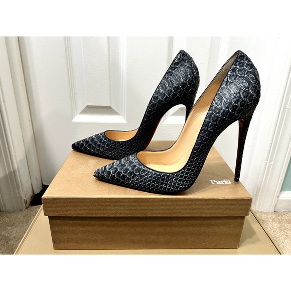 Christian Louboutin Python So Kate Silver Gray Denim Blue 41 11 Pigalle - Picture 5 of 8